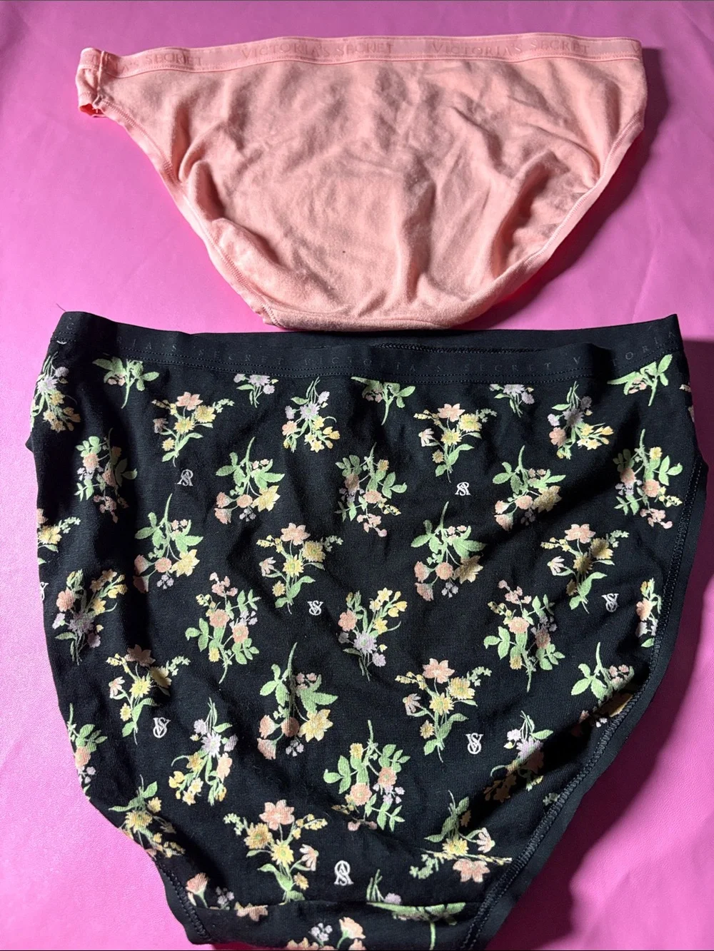 Victoria's Secret Black Floral Bikini Briefs with Pink and Red Accents